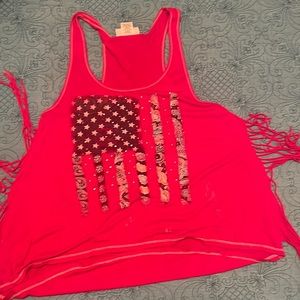 Red patriotic tank top with Fringe
